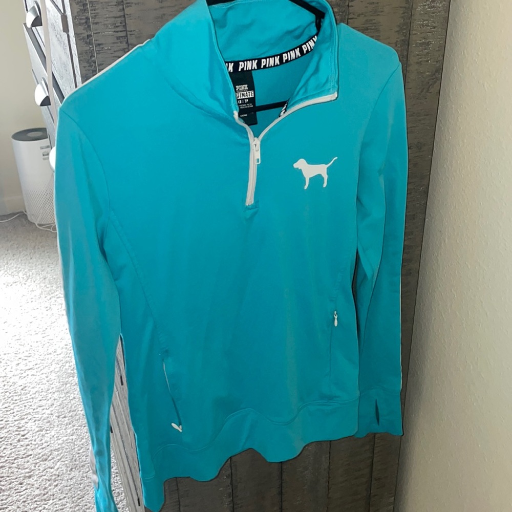 Bright blue quarter zip.